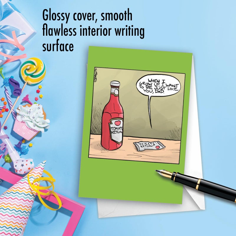 NobleWorks - 1 Funny Birthday Card Cartoons - Hilarious Comic Humor, Notecard with Envelope - Ketchup Dad C7290BFG - Image 5